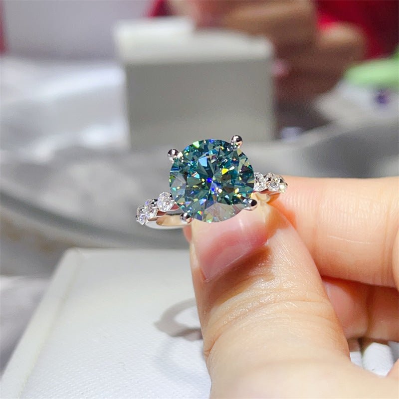 Moissanite Ring for Women, 3 Carat & 5 Carat Round Solitaire Halo Style Engagement Ring – view 10