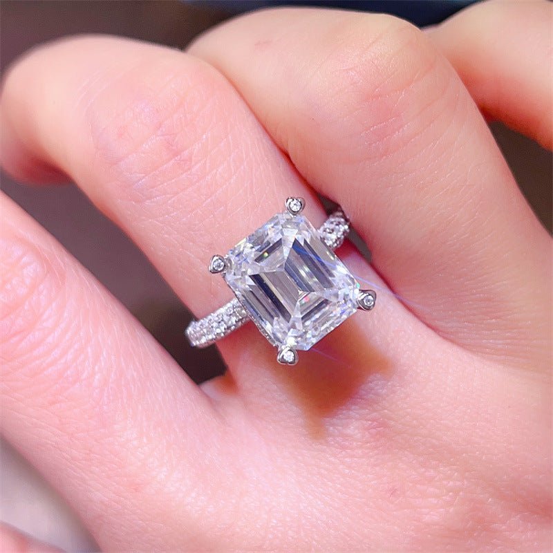 5 Carat Emerald Cut Moissanite Ring for Women, Pavé Band Engagement Style Ring – view 6