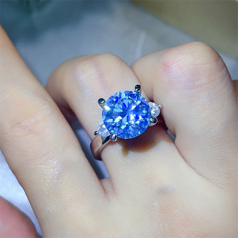 5 Carat Three Stone Moissanite Ring for Women, Colorful Geometric Engagement Ring – view 7