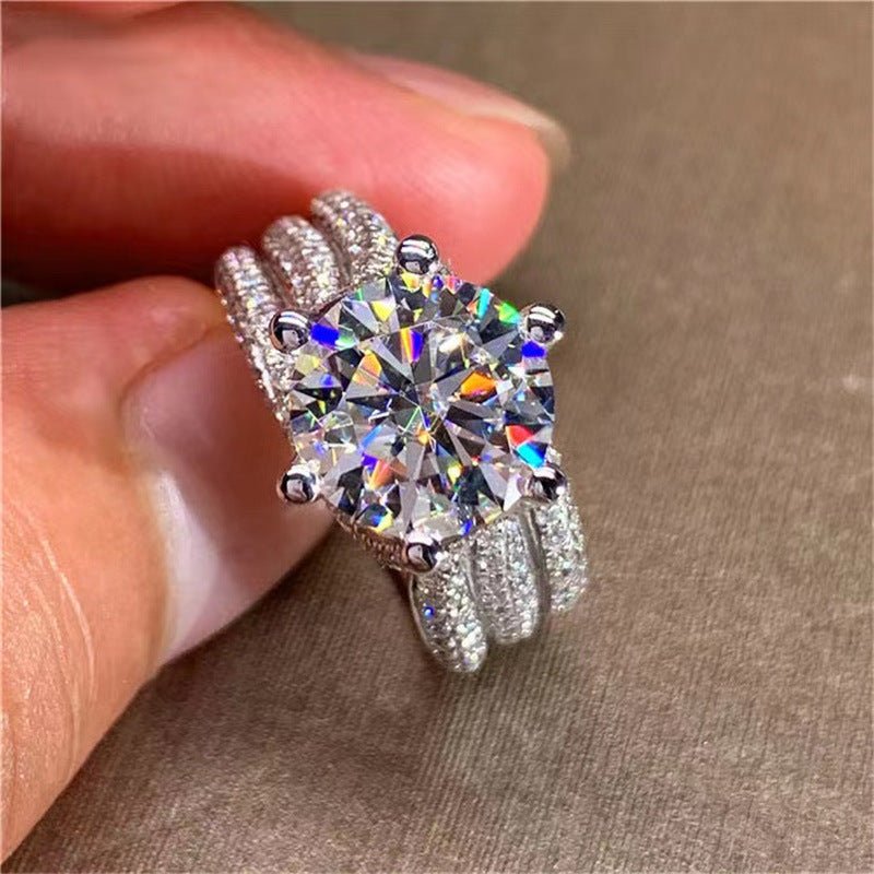 VVS Moissanite Ring for Women, Round Halo Style Engagement Ring, Split Shank Wedding Ring, 3 Carat or 5 Carat – view 7