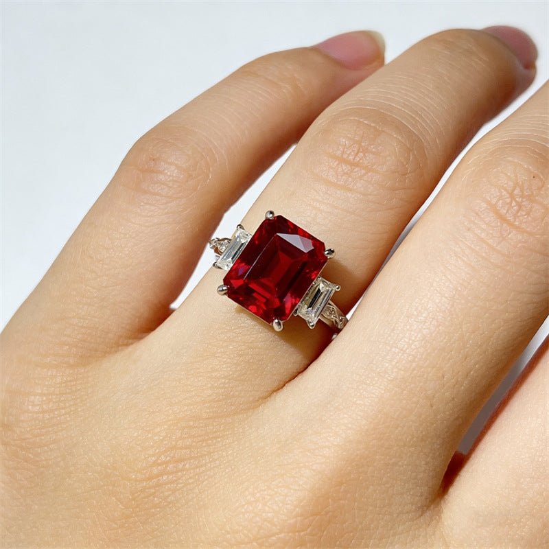 5 Carat Moissanite Ring for Women, Emerald Cut Geometric Halo Engagement Ring – view 10