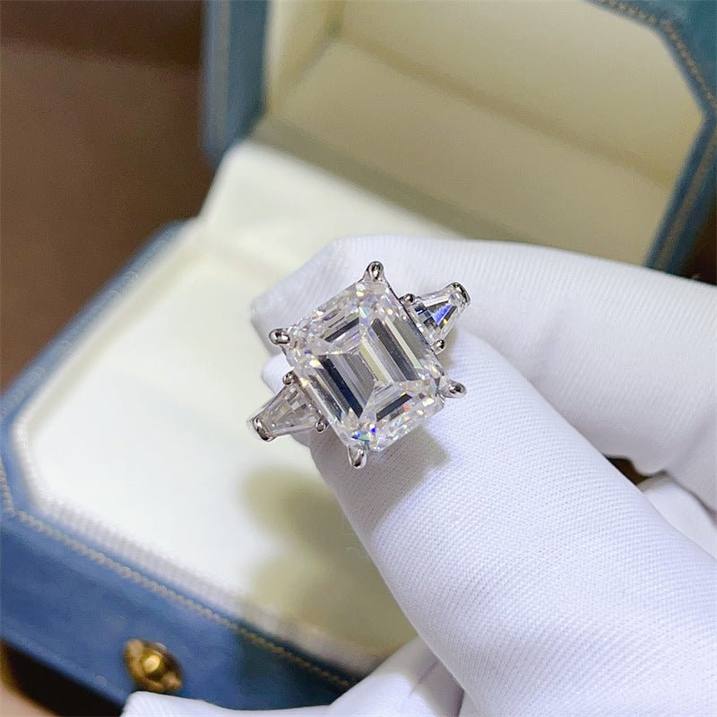 5 Carat Yellow Radiant Cut Moissanite Ring for Women - Three Stone Engagement Ring Style – view 6