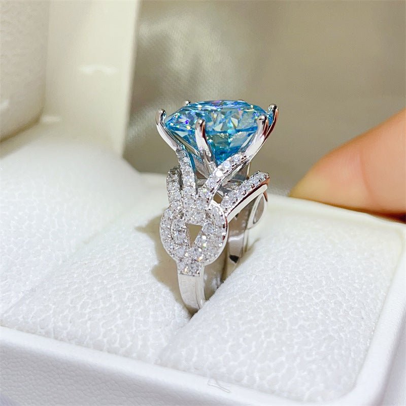 Blue Moissanite Ring for Women - 5 Carat or 10 Carat Split Shank Engagement Ring – view 7