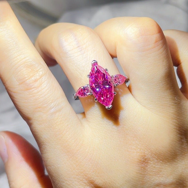 Pink Marquise Moissanite Ring for Women – 6 Carat Three-Stone S925 Ring – view 6