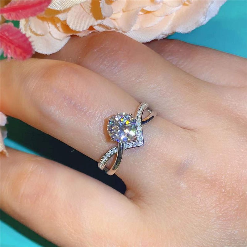 VVS Moissanite Engagement Ring for Women, Four-Prong Round Solitaire Ring with Pavé V Band – view 5