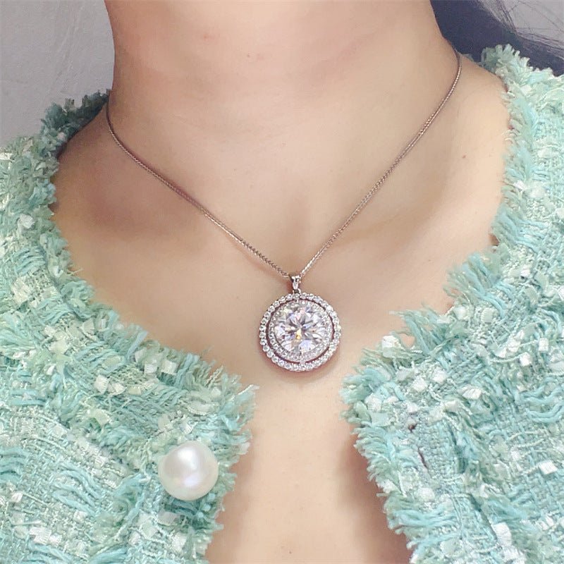 925 Silver Moissanite Pendant Necklace Round Halo 10 Carat Style Chain for Women – view 6