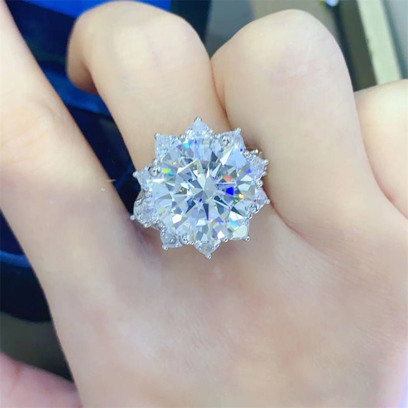 Moissanite Halo Ring for Women, 3 Carat or 10 Carat Flower Cluster Engagement Ring, White-Tone U-Shaped Band – view 6