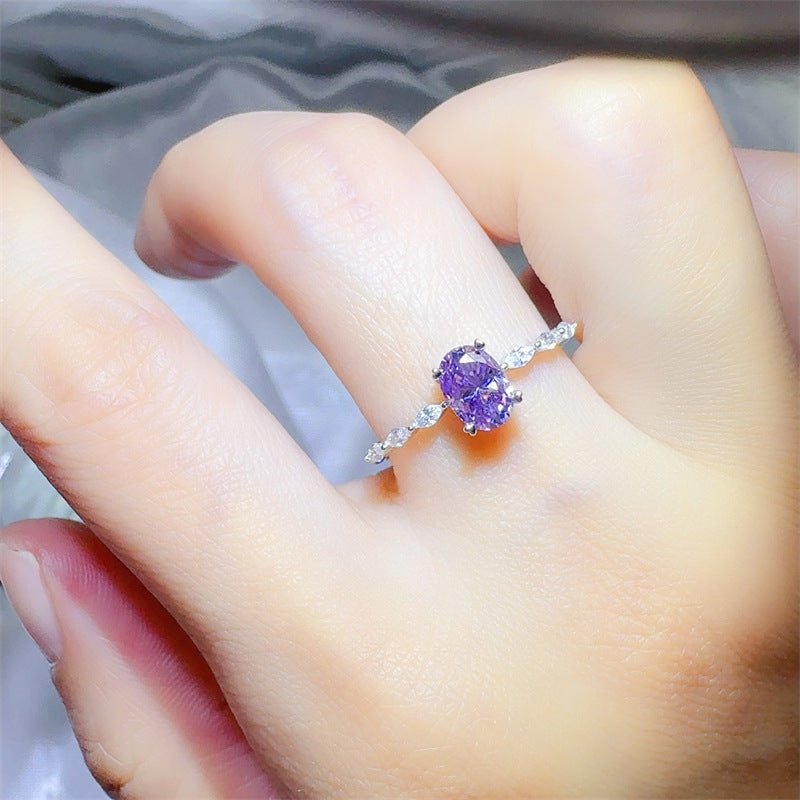 Purple Oval Moissanite Ring for Women, Oval Engagement Ring with Accent Stones, 1 Carat or 2 Carat – view 6