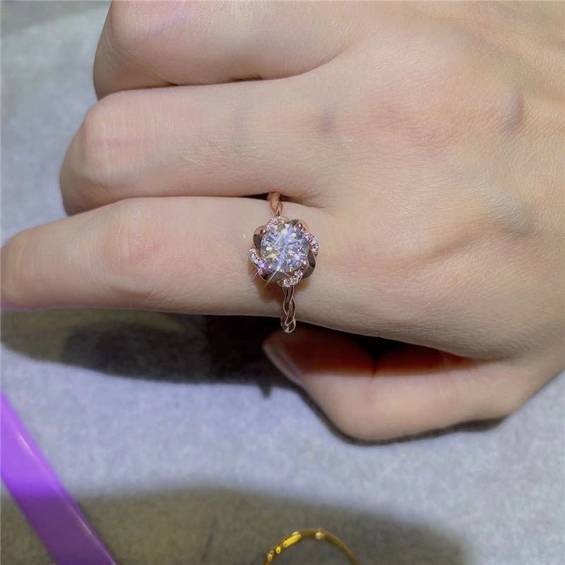 Moissanite Floral Solitaire Ring for Women, Rose Bloom Twist Engagement Style Ring, Sizes 8-19 – view 9
