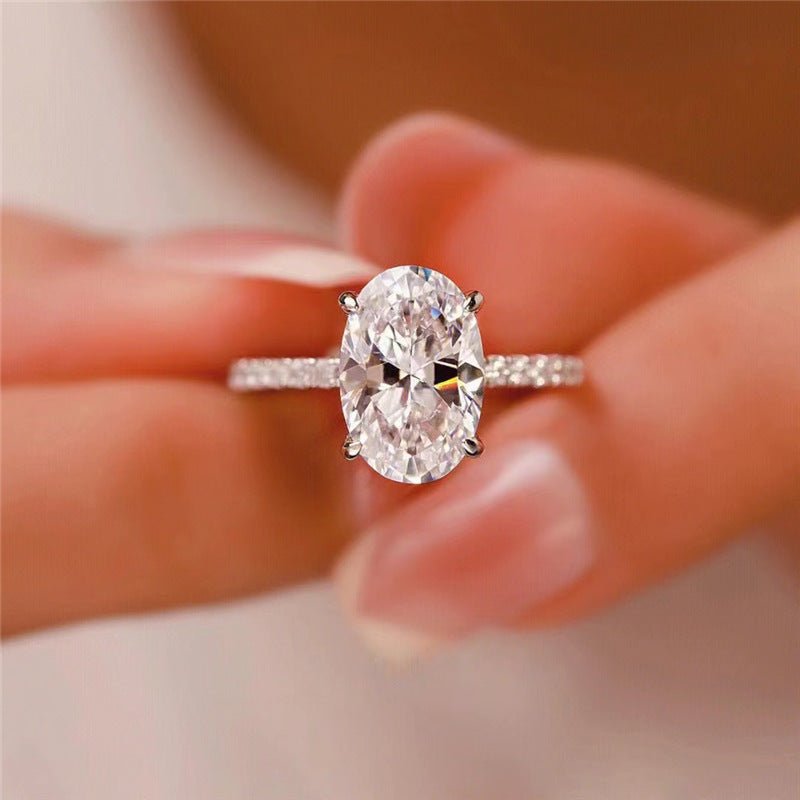 Oval Cut Moissanite Ring with Pavé Band for Women, European American Style Promise Ring – view 6