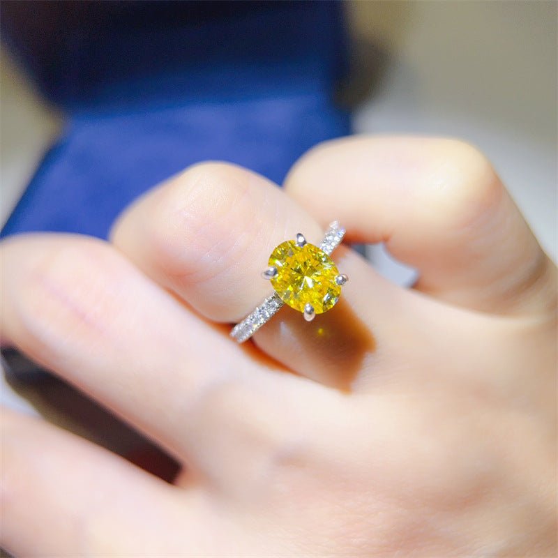 Yellow Oval Moissanite Ring for Women, U-Shaped Pave Band Engagement Ring, 1 Carat or 2 Carat – view 6