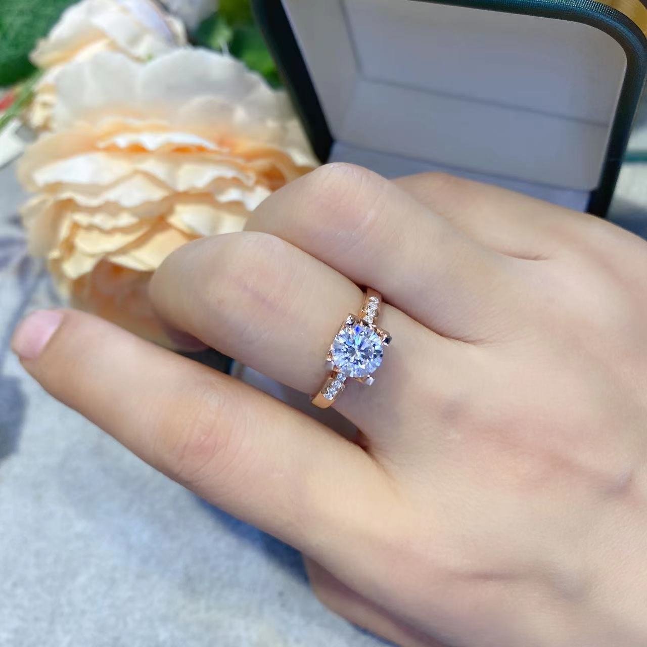 Moissanite Floral Solitaire Ring for Women, Rose Bloom Twist Engagement Style Ring, Sizes 8-19 – view 6