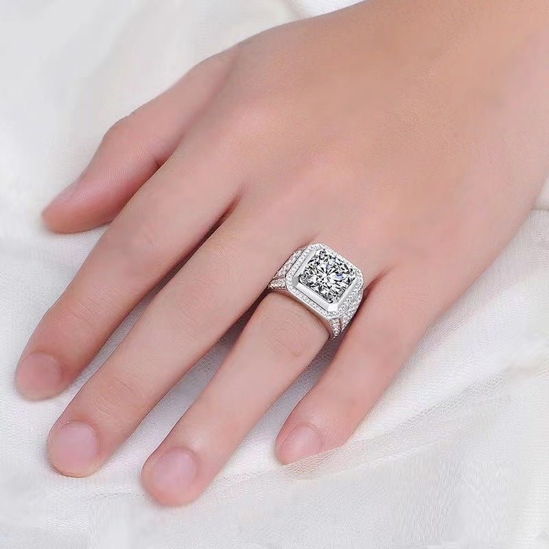 Men's VVS Moissanite Halo Ring - 2 Carat 3 Carat 5 Carat Square Solitaire Style Ring – view 5