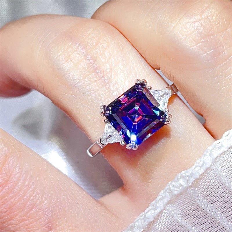 3 Carat Asscher Three-Stone Moissanite Ring – view 7