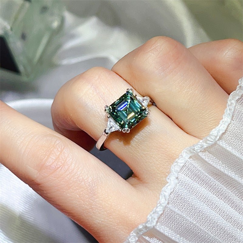 3 Carat Asscher Three-Stone Moissanite Ring – view 9
