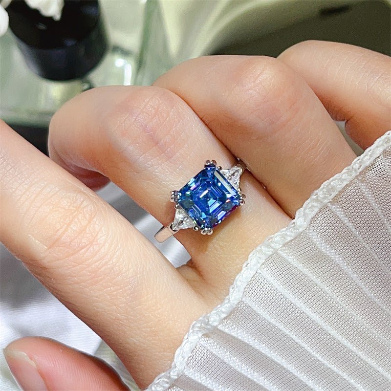 3 Carat Asscher Three-Stone Moissanite Ring – view 10