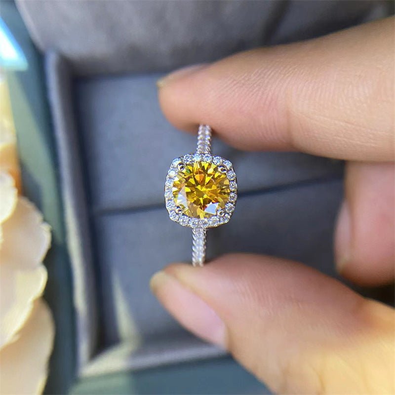 Yellow Moissanite Halo Ring for Women, Cushion Shape Engagement Ring, Solitaire Style Promise Ring, 0.5 to 5 Carat Options – view 6