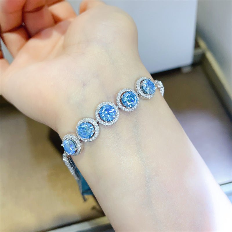 Blue Halo Tennis Bracelet for Women, VVS1 Moissanite Round Link Bracelet – view 6