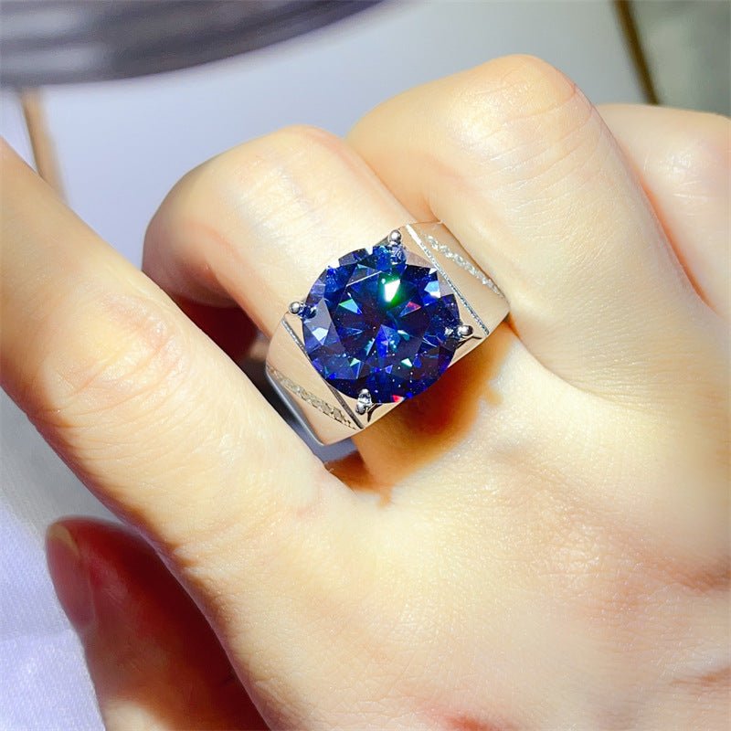 Men's Blue Moissanite Statement Ring – image 6