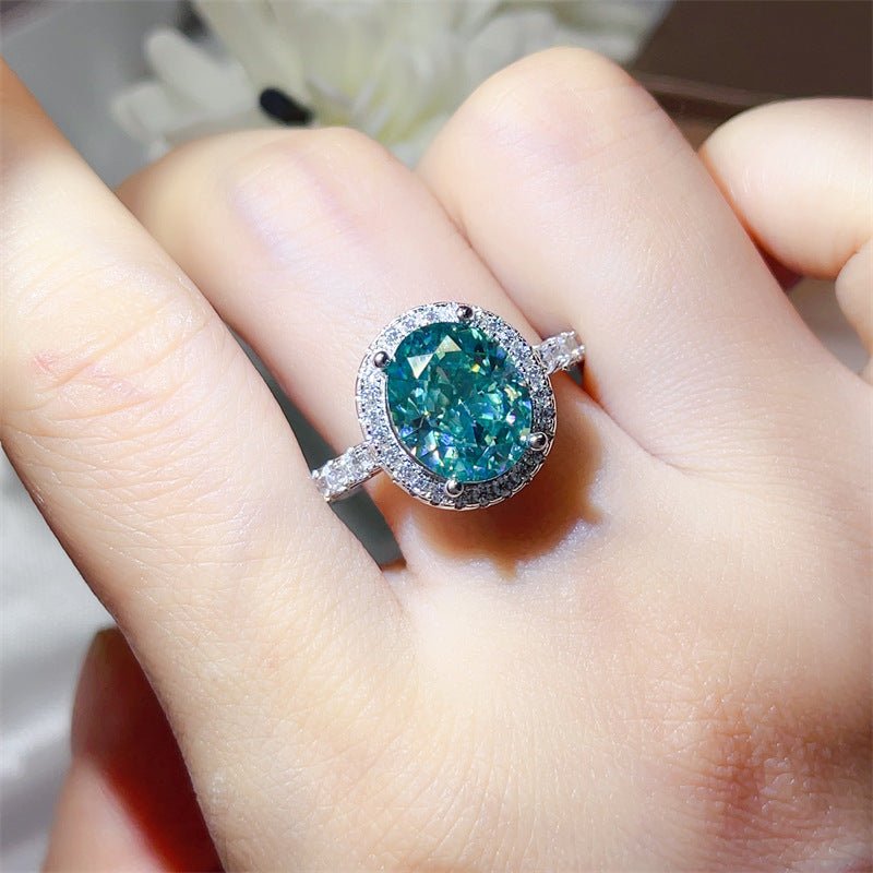 5 Carat Oval Mint Green Moissanite Halo Ring for Women – view 6