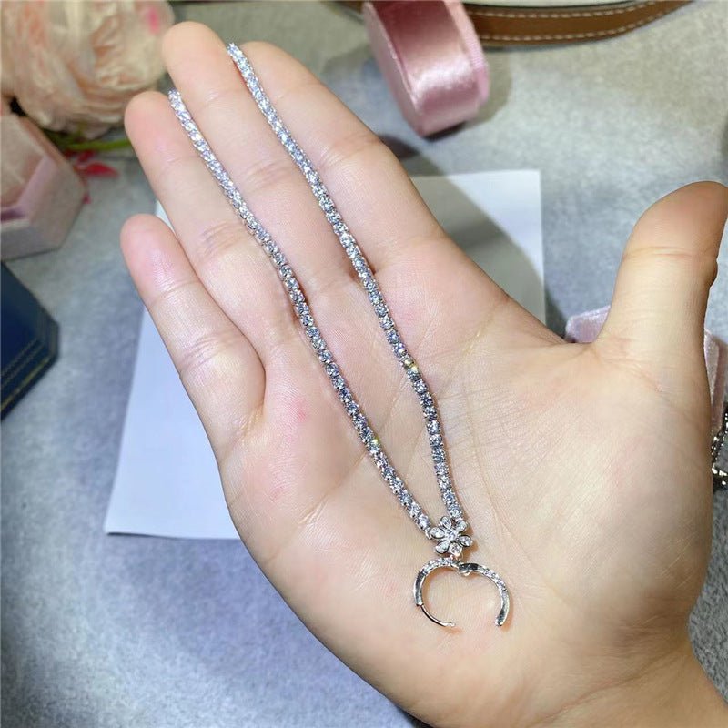 18K Gold Moissanite Pendant Necklace with Tennis Chain, Modern Minimal Drop Necklace – view 7