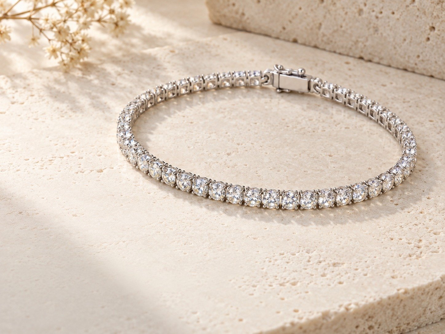Classic moissanite tennis bracelet in silver-tone settings