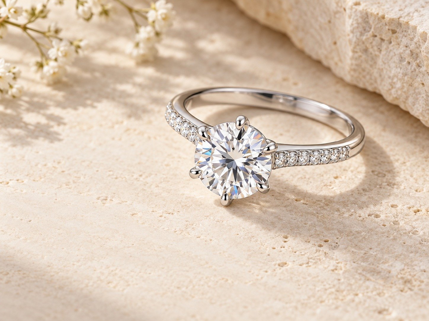 Classic moissanite solitaire ring in a silver-tone setting