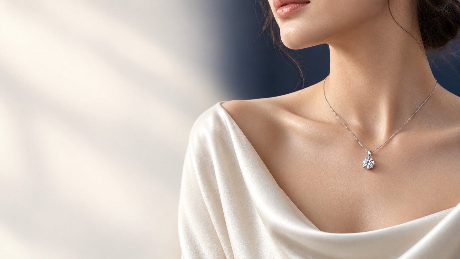 Classic moissanite solitaire pendant in a fine silver setting