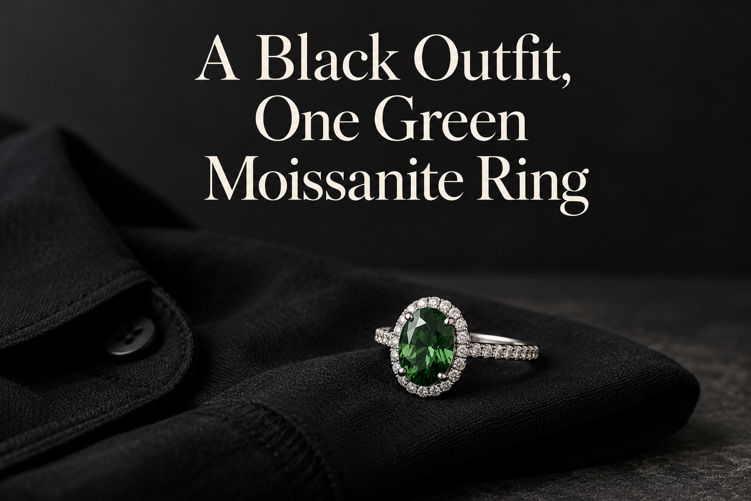 A Black Outfit, One Green Moissanite Ring