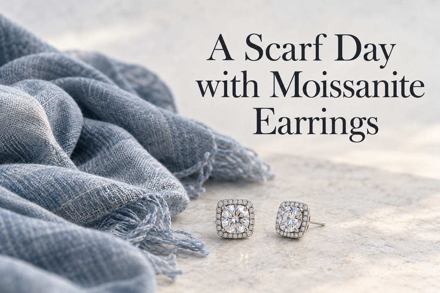 A Scarf Day with Moissanite Earrings