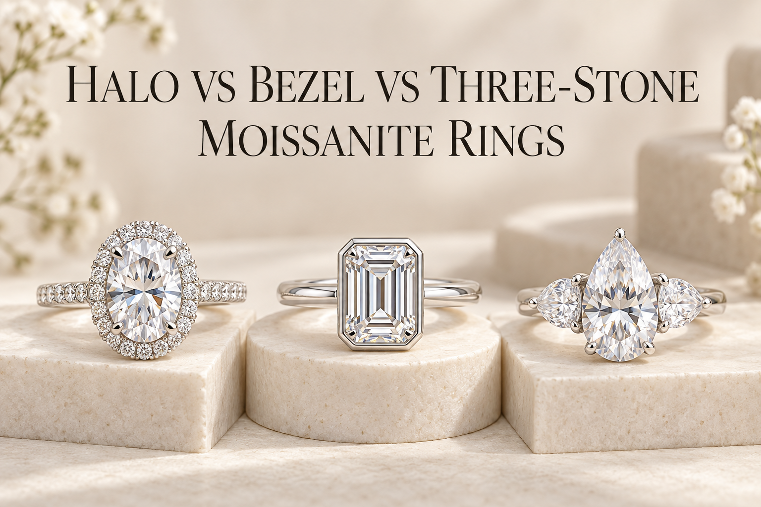 Halo vs Bezel vs Three-Stone Moissanite Rings
