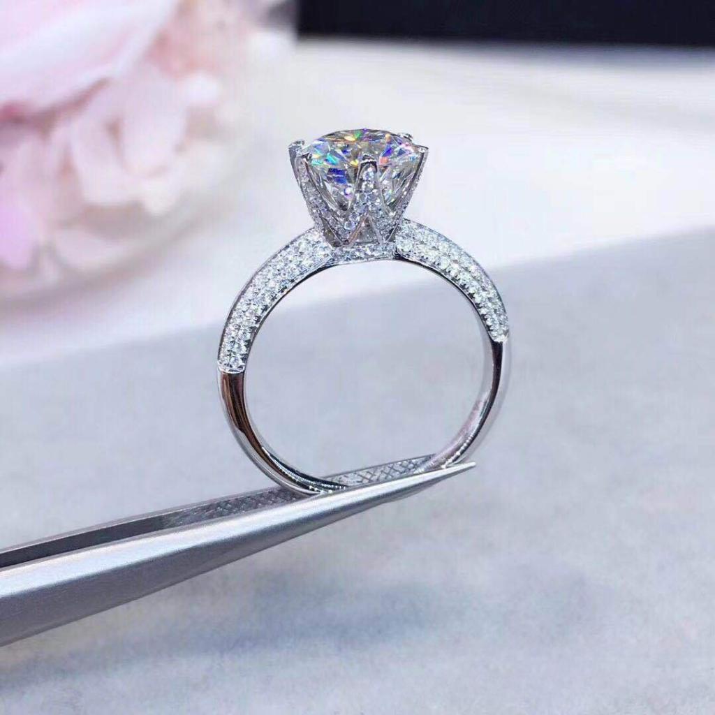 5 Carat Moissanite Ring, Adjustable Pavé Engagement Ring for Women