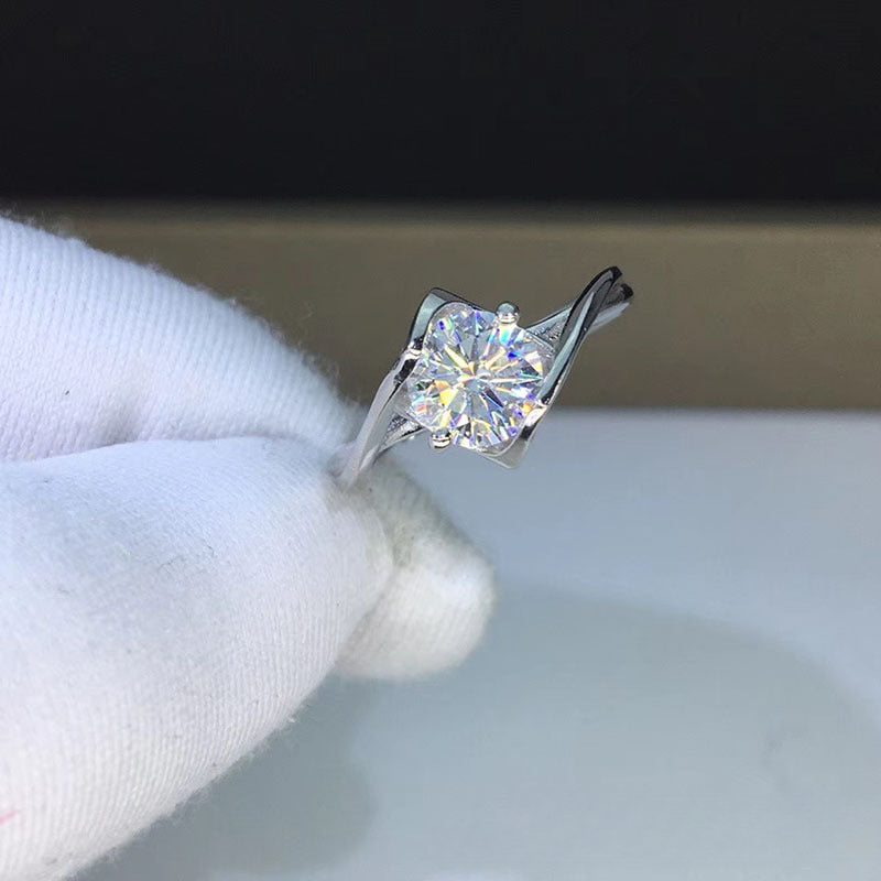 Adjustable Moissanite Ring for Women, 1 Carat Round Solitaire Open Band Ring, Promise Engagement Style