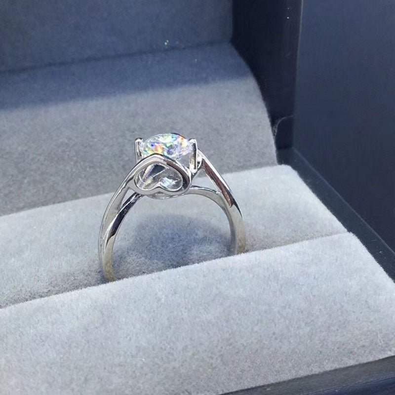 Adjustable Moissanite Ring for Women, 1 Carat Round Solitaire Open Band Ring, Promise Engagement Style