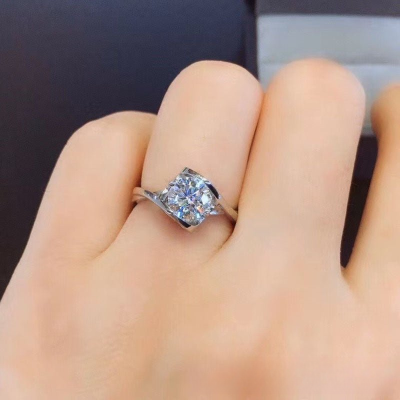 Adjustable Moissanite Ring for Women, 1 Carat Round Solitaire Open Band Ring, Promise Engagement Style