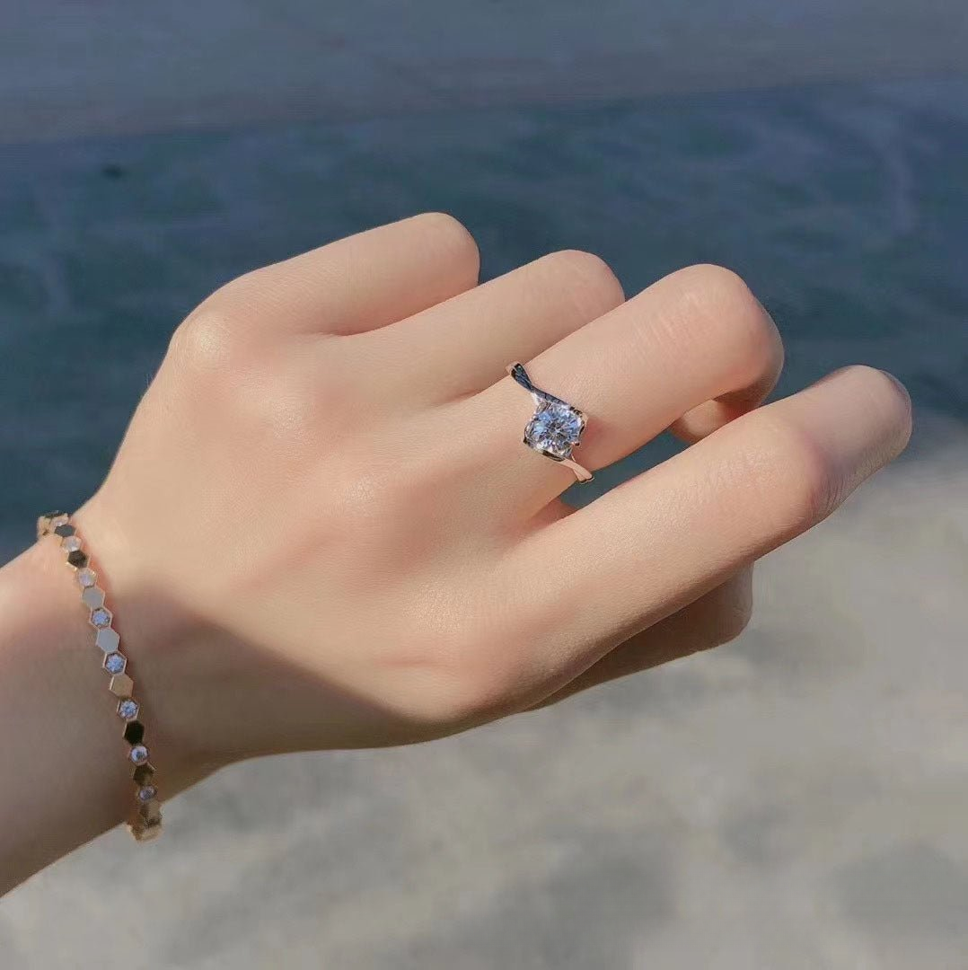 Adjustable Moissanite Ring for Women, 1 Carat Round Solitaire Open Band Ring, Promise Engagement Style
