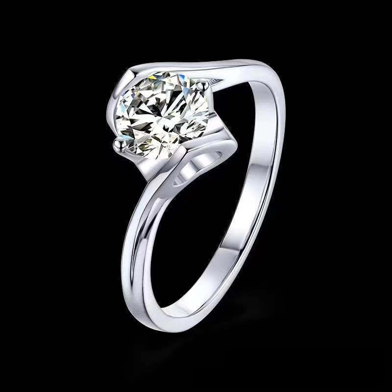 Adjustable Moissanite Ring for Women, 1 Carat Round Solitaire Open Band Ring, Promise Engagement Style