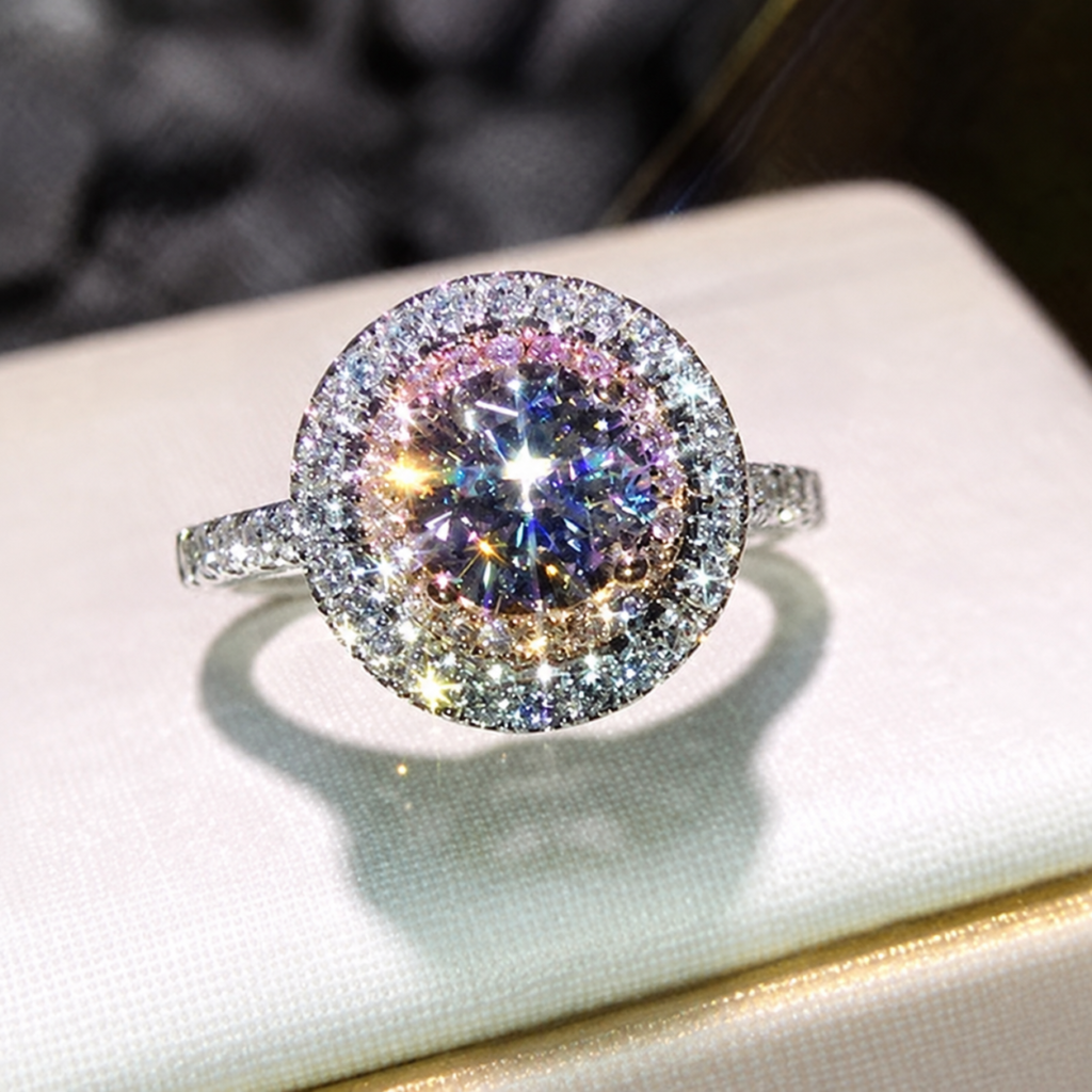 D Color VVS1 Moissanite Halo Ring, Flower-Inspired Engagement Ring
