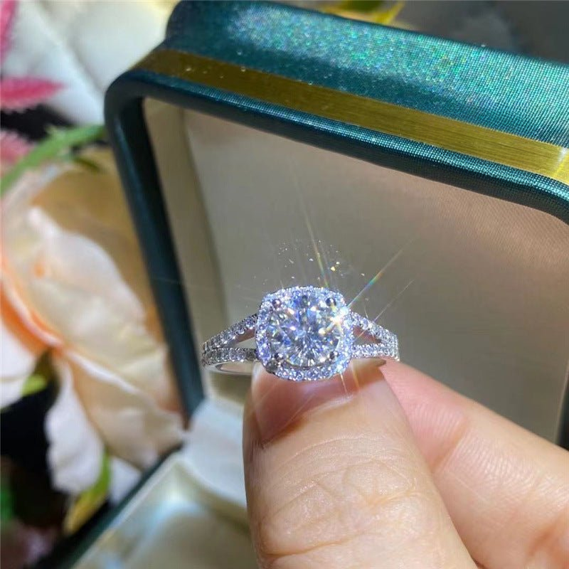 Moissanite Halo Ring for Women, Floral-Inspired Adjustable Open Engagement Ring