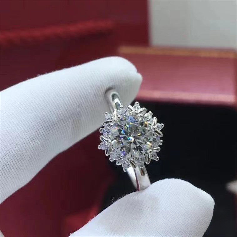 Moissanite Ring Floral Halo Round Cut Ring for Women