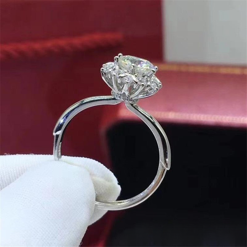 Moissanite Ring Floral Halo Round Cut Ring for Women