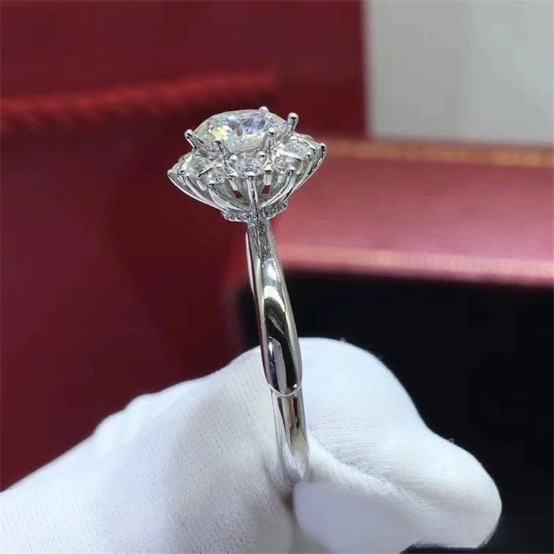 Moissanite Ring Floral Halo Round Cut Ring for Women