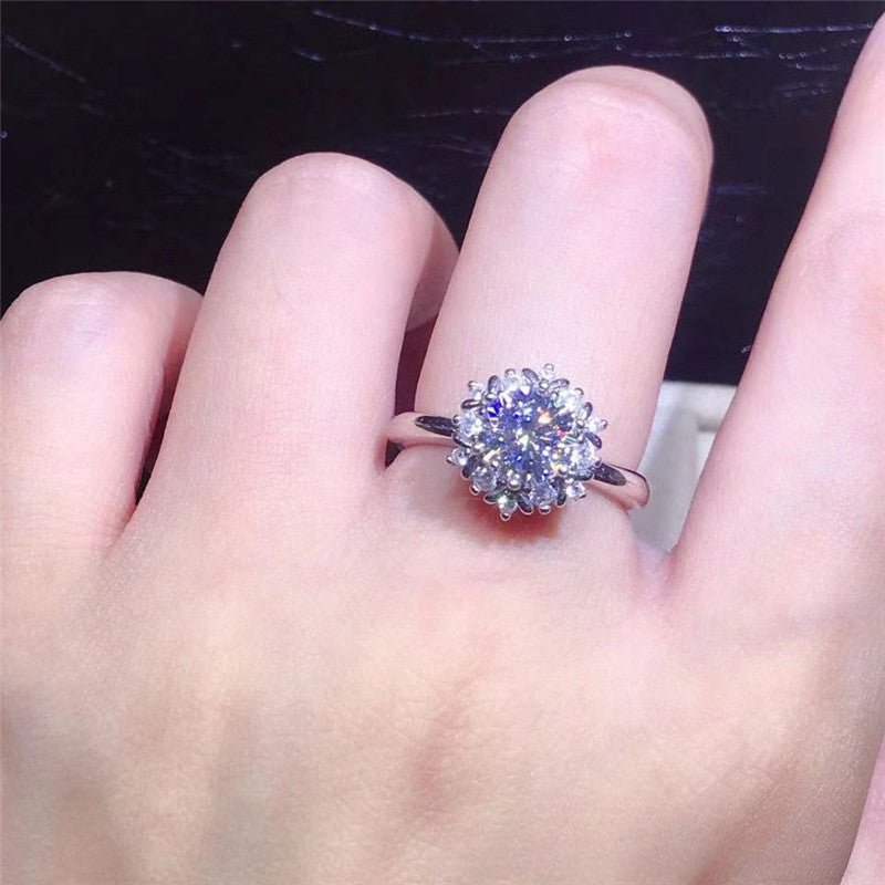 Moissanite Ring Floral Halo Round Cut Ring for Women