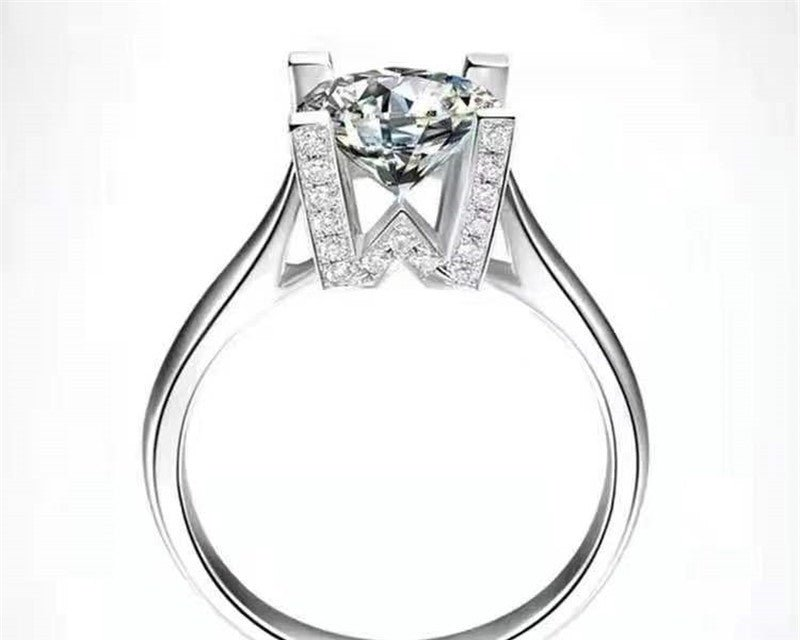 Moissanite Ring for Women, 1 Carat Solitaire Engagement Ring, Polished Promise Ring with Sculpted Pleated Setting