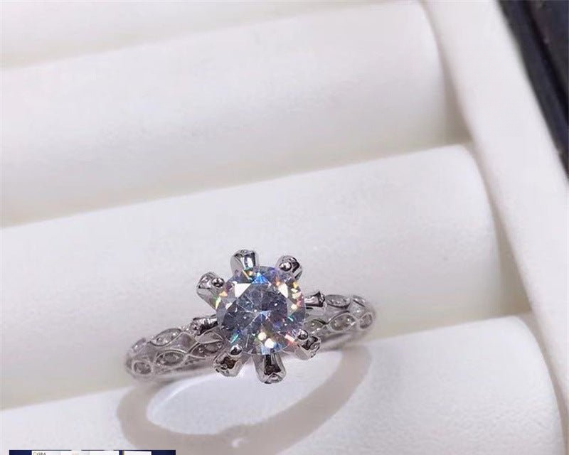 Moissanite Ring for Women, Round Solitaire Engagement Ring with Lace Band
