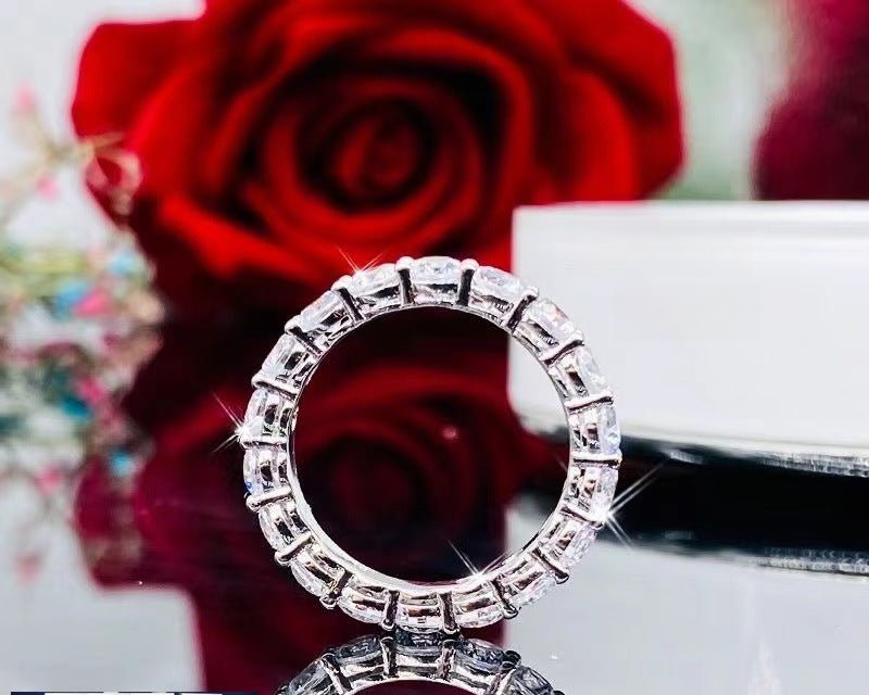 Moissanite Ring, Round Full-Row Eternity Ring for Women
