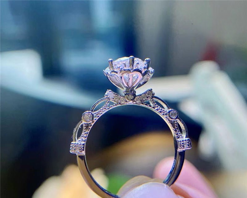 PT950 Platinum Floral Moissanite Halo Ring for Women
