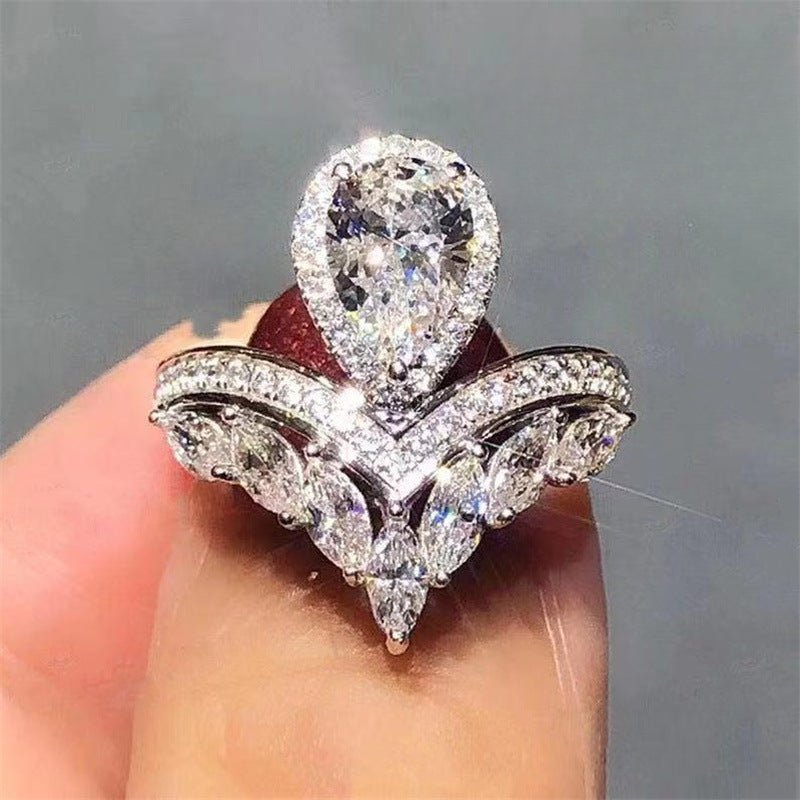Pear-Shaped Moissanite Halo Ring for Women, Adjustable Open Band Statement Ring