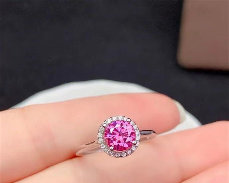 Pink Moissanite Halo Ring for Women, 1 Carat Micro-Set Promise and Engagement Ring