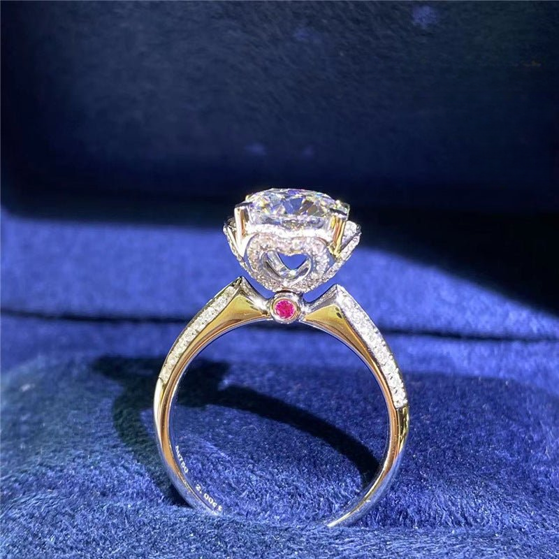 VVS Moissanite Crown Halo Ring for Women, Adjustable Engagement Ring